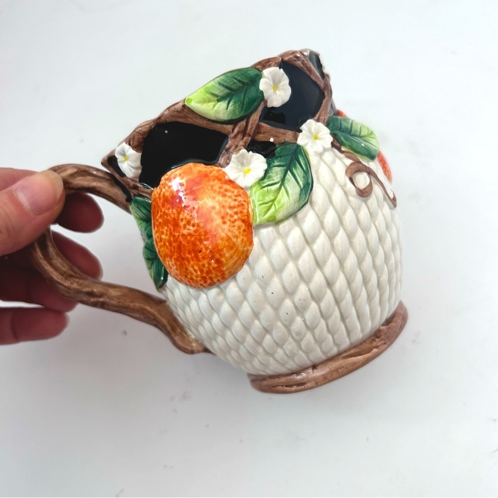 FITZ & FLOYD 1992 Mediterranean Fruit Orange Blossoms Basket Weave Coffee Mug